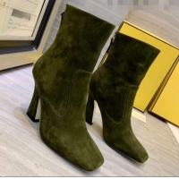 Sophisticated Fendi FFreedom FF Logo Stamp Suede High-Heel Short Boot G71744 Green