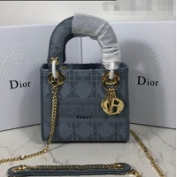 Low Price Dior Lady Dior Mini Bag in Geometry Embroidered Canvas CD1908 Light Grey 2020