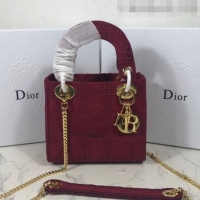 Spot Imitation Dior Lady Dior Mini Bag in Geometry Embroidered Canvas CD1908 Burgundy 2020