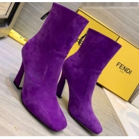 Luxury Fendi FFreedom FF Logo Stamp Suede High-Heel Short Boot G71744 Purple