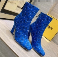 Classic Specials Fendi FFreedom Silk Satins FF Logo Stripes High-Heel Short Boot G71910 Blue