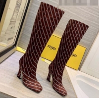 Discounts Fendi FFreedom Silk Satins FF Logo Stripes High-Heel High Boot G71914 Brown