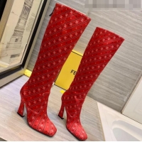 Good Product Fendi FFreedom Silk Satins FF Logo Stripes High-Heel High Boot G71914 Red