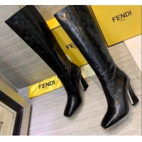 Crafted Fendi FFreedom Waxed Leather FF Logo Stamp High-Heel High Boot G71918 Black