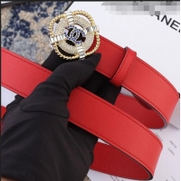 Cheapest Chanel Reversible Calfskin Belt Width 30mm with Crystal Square Buckle 62552 Red