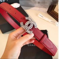 Well Crafted Chanel Grianed Calfskin Belt Width 30mm with Pearl CC Buckle 11605 Red