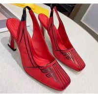 Most Popular Fendi FFreedom Satin Square-Toed High-Heel Slingback Pump G72701 Red