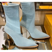 Elegant Fendi FFrame Jacquard Knit High-Heel Short Boot G80311 Light Blue