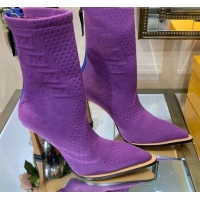 Grade Design Fendi FFrame Jacquard Knit High-Heel Short Boot G80311 Purple