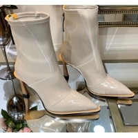 Low Cost Fendi FFrame Stitching Patent Leather High-Heel Short Boots G80806 Light Grey