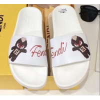 Most Popular Fendi Bag Bugs Band Flat Slide Sandals White/Coffee G82149