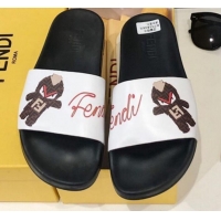 Sumptuous Fendi Bag Bugs Band Flat Slide Sandals Black/Coffee G82150