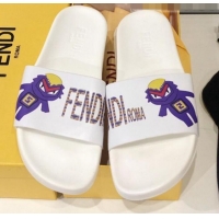 Crafted Fendi Bag Bugs Flat Slide Sandals White/Purple G82153