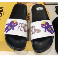 Good Taste Fendi Bag Bugs Flat Slide Sandals Black/Purple G82153