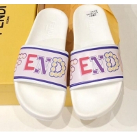 Discount Fendi Bead-Logo Flat Slide Sandals White G82161