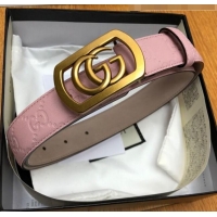 Low Cost Gucci GG Signature Leather Belt Width 30mm with Framed GG Buckle 12047 Pink