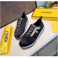 Fashion Fendi FFreedom Silk Crystal F Slip-on Sneakers G91115 Black