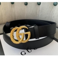 Imitation Gucci Calfskin Belt Width 38mm with Carved GG Buckle 20335 Black/Gold