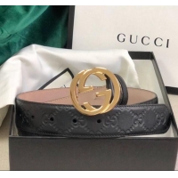 Discount Gucci GG Embossed Leather Belt Width 34mm with GG Buckl 20647 Black