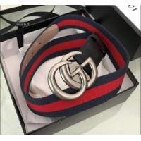 High Quality Gucci Web Fabric Belt Width 38mm with GG Buckle 20650 Red/Blue/Silver