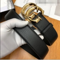 Hot Sell Gucci Grained Calfskin Belt Width 38mm with GG Buckle 21625 Black/Gold