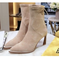 Good Quality Fendi FFreedom Stretch Fabric Heel Short Boots G92340 Beige 2020