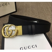 Inexpensive Gucci Calfskin Belt Width 40mm with GG Buckle 21830 Black/Gold