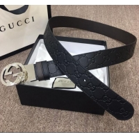 Wholesale Gucci GG Embossed Calfskin Belt Width 37mm with Interlocking G Buckle 21831 Black/Silver