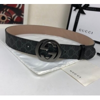 Imitation Gucci GG Canvas Belt Width 40mm with Interlocking G Buckle 21832 Black/Grey