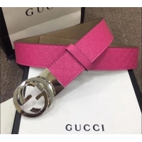 Discount Gucci GG Star Embossed Calfskin Belt Width 40mm with Interlocking G Buckle 21408 Pink