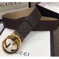 Fashion Gucci GG Star Embossed Calfskin Belt Width 40mm with Interlocking G Buckle 21408 Coffee