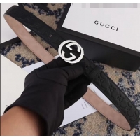 Cheapest Gucci GG Embossed Calfskin Belt Width 25mm with Interlocking G Buckle 21409 Black