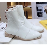 Unique Style Fendi FFrame Stitching Glossy Flat Short Boots G92350 White 2020