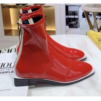 Shop Duplicate Fendi FFrame Stitching Glossy Flat Short Boots G92350 Red 2020