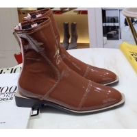 Popular Style Fendi FFrame Stitching Glossy Flat Short Boots G92350 Brown 2020