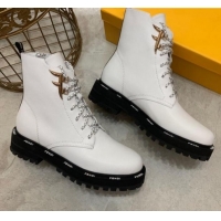 Top Design Fendi FFreedom Calfskin Logo Biker Boots G93020 White 2020