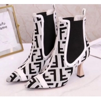 Good Quality Fendi Colibrì FF Fabric Pointed Heel Short Boots G01519 White 2020