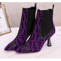 Discount Fendi Colibrì FF Fabric Pointed Heel Short Boots G01519 Purple 2020