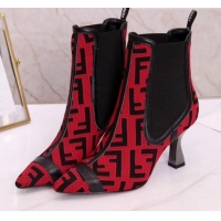 Pretty Style Fendi Colibrì FF Fabric Pointed Heel Short Boots G01519 Red 2020