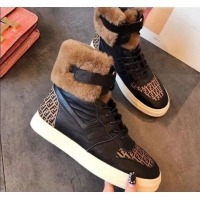 Lowest Cost Fendi FF Lambskin Fur Sneaker Boots G10611 Black 2020