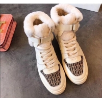 Charming Fendi FF Lambskin Fur Sneaker Boots G10611 White 2020