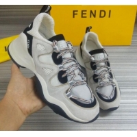 Top Quality Fendi FFluid Suede Multilayer Waved Sneakers G22609 White/Black 2020