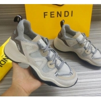 Cheap Price Fendi FFluid Suede Multilayer Waved Sneakers G22609 White/Grey 2020