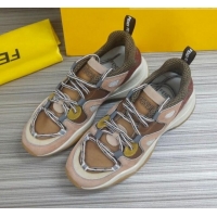 Low Cost Fendi FFluid Suede Multilayer Waved Sneakers G22609 Nude/Khaki 2020