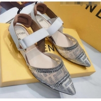 Low Price Fendi Colibrì Crystal Mesh Slingback Flat Shoe G22613 White/Beige 2020