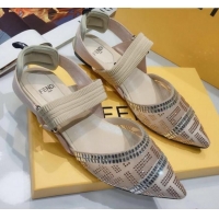 Fashion Fendi Colibrì Crystal Mesh Slingback Flat Shoe G22613 Nude 2020