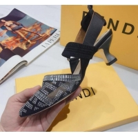 New Fashion Fendi Colibrì Crystal Mesh Mid-Heel Slingback Pumps G22616 Black/Silver 2020