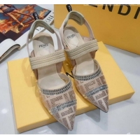 Grade Fendi Colibrì Crystal Mesh High-Heel Slingback Pumps G22621 Nude 2020