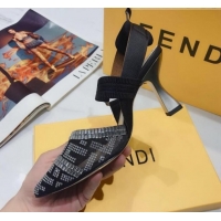 Luxury Cheap Fendi Colibrì Crystal Mesh High-Heel Slingback Pumps G22623 Black/Silver 2020 