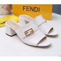 Best Quality Fendi Promenade Stone-Grained Leather Heel Slide Sandals G30806 White 2020